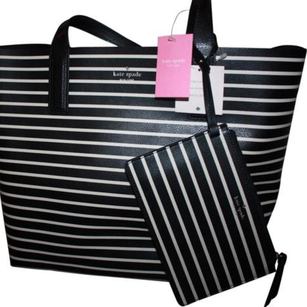 Kate Spade Reversible Tote Arch Lauren Strip Black